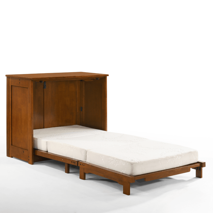 Orion Cherry Twin Murphy Cabinet Bed - Opened and fully extended with mattress