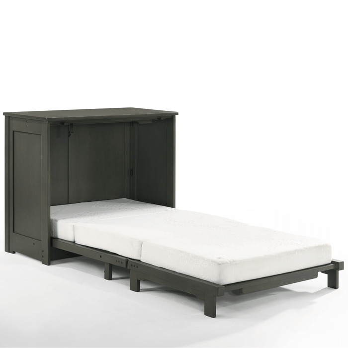 Orion Stonewash Twin Murphy Cabinet Bed - Opened and fully extended with mattress
