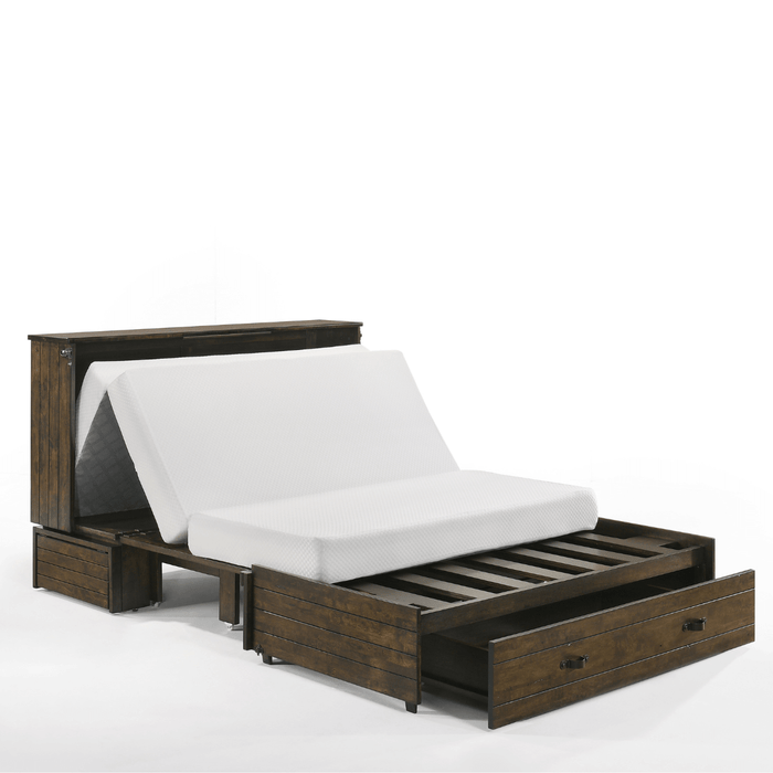 Ranchero Murphy Cabinet Bed Queen Wildwood Brown - Opened and fully extended with mattress folding out