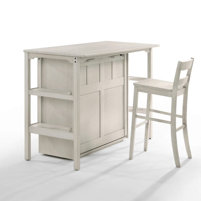 Siesta Antique White Twin Desk Murphy Cabinet & Chair - Angled front view with chair