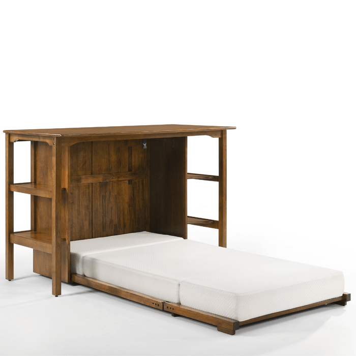 Siesta Black Walnut Twin Desk Murphy Cabinet & Chair - Opened and fully extended with mattress 