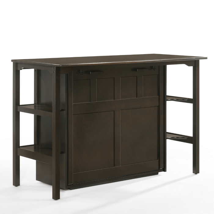 Siesta Chocolate Twin Desk Murphy Cabinet & Chair - Angled front view closed