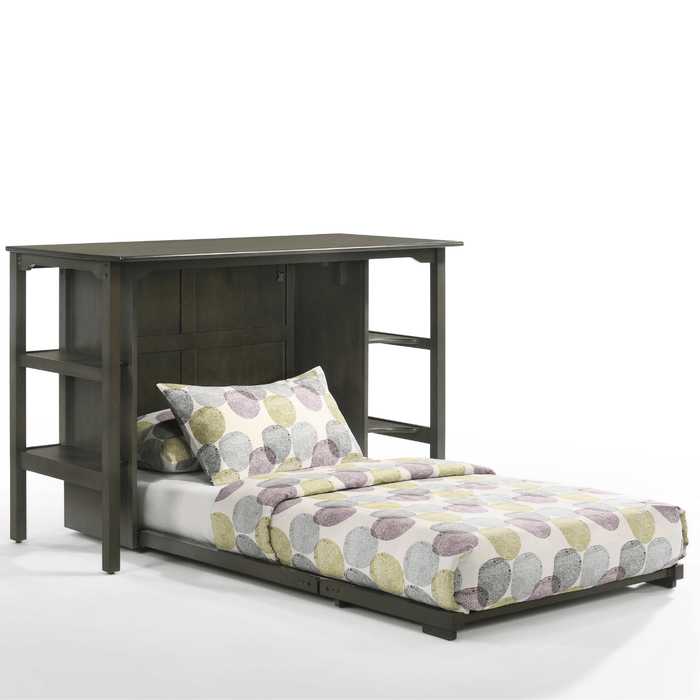 Siesta Stonewash Twin Desk Murphy Cabinet & Chair - Opened fully extended out with bedding