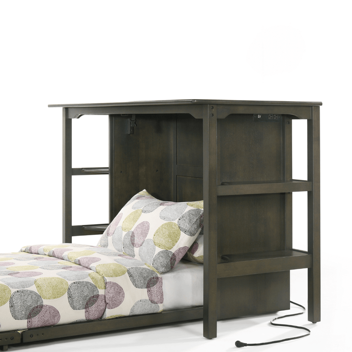 Siesta Stonewash Twin Desk Murphy Cabinet & Chair - Angled side view showing USB and Electrical plug-ins on side