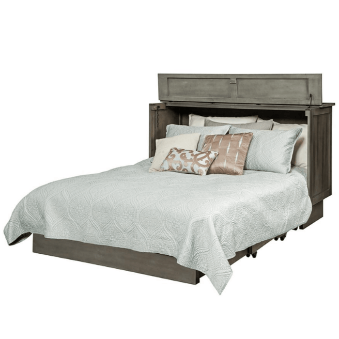 Brussels Queen Murphy Cabinet Bed Charcoal - Opened and fully extended with bedding