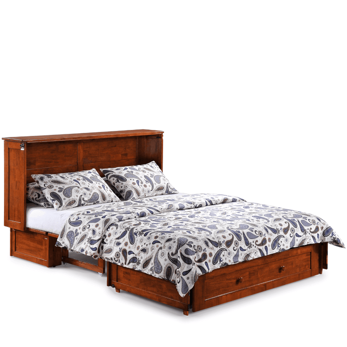 Clover Queen Murphy Cabinet Bed Cherry - open with bedding 