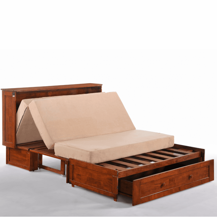 Clover Queen Murphy Cabinet Bed Cherry - open showing tri-fold mattress folding out
