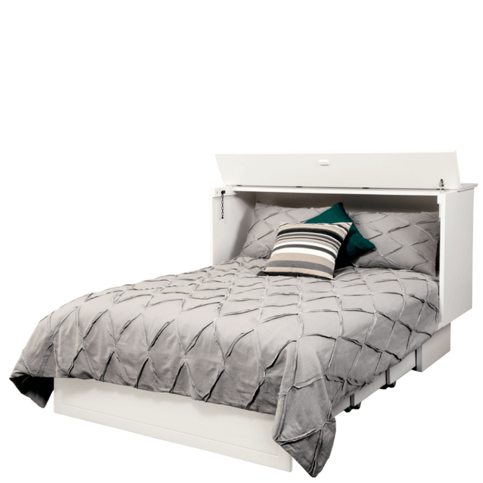 Cottage Queen Murphy Cabinet Bed White - Opened and fully extended with bedding