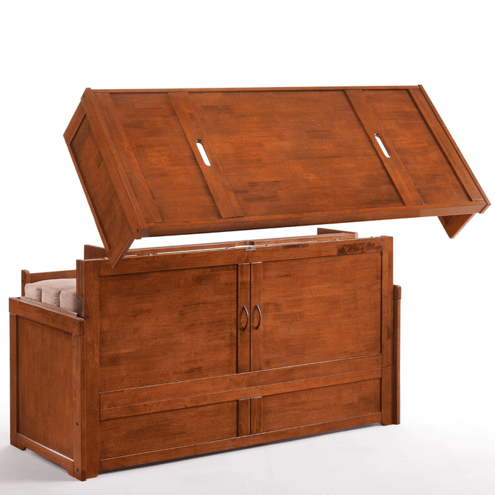 Cube Queen Murphy Cabinet Bed Cherry - Partially open showing how cabinet opens