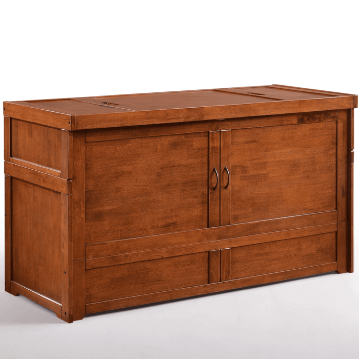 Cube Queen Murphy Cabinet Bed Cherry - Angled front view closed