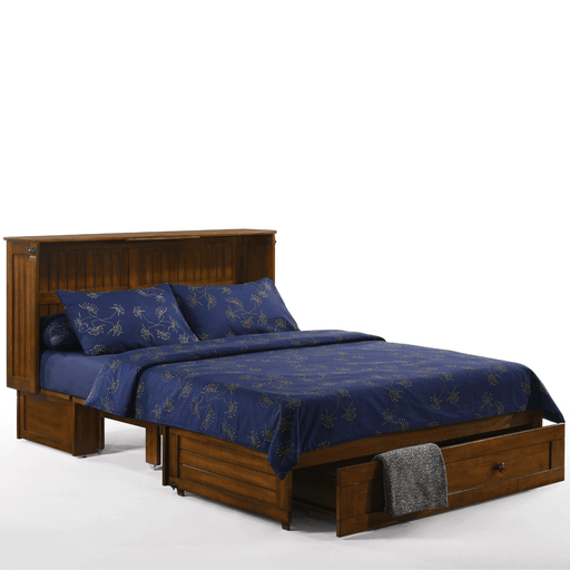 Daisy Queen Murphy Cabinet Bed Black Walnut - Open and fully extended with bedding