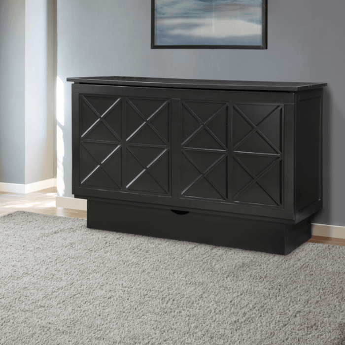 Essex Queen Murphy Cabinet Bed Black - Closed in bedroom against the wall