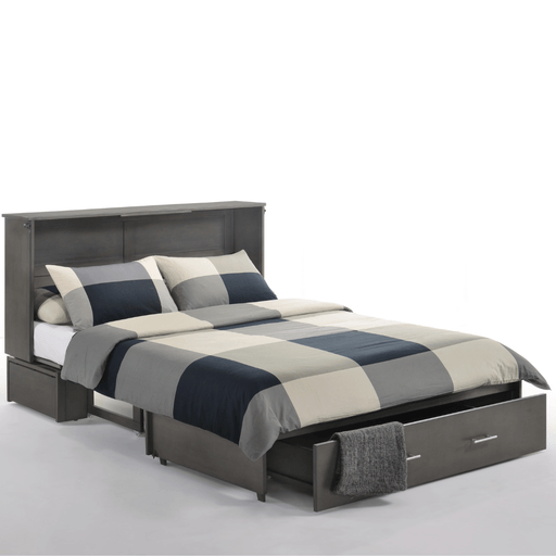 Sagebrush Queen Murphy Cabinet Bed Stonewash - Opened and fully extended with bedding